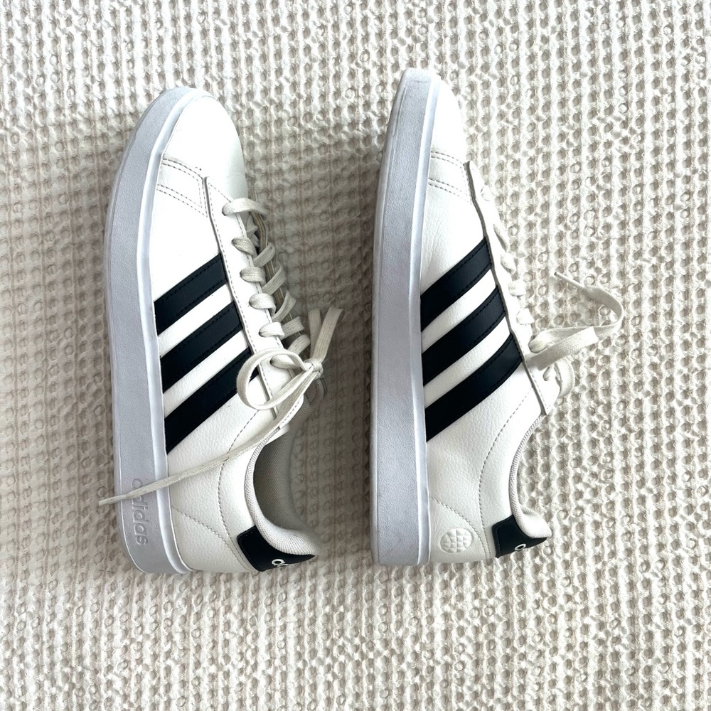 Adidas Cloudfoam White Sneakers with Black Stripes